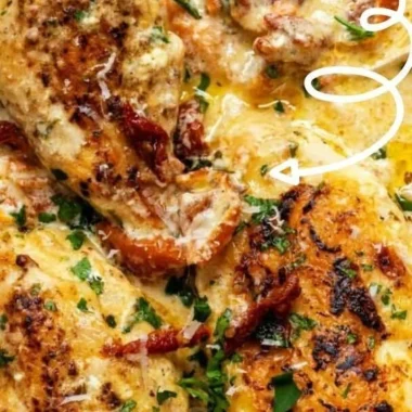 Plate of Crock Pot Marry Me Chicken served with creamy sauce
