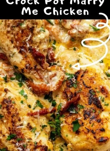 Plate of Crock Pot Marry Me Chicken served with creamy sauce