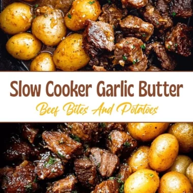 Garlic butter beef bites served with sautéed potatoes on a plate