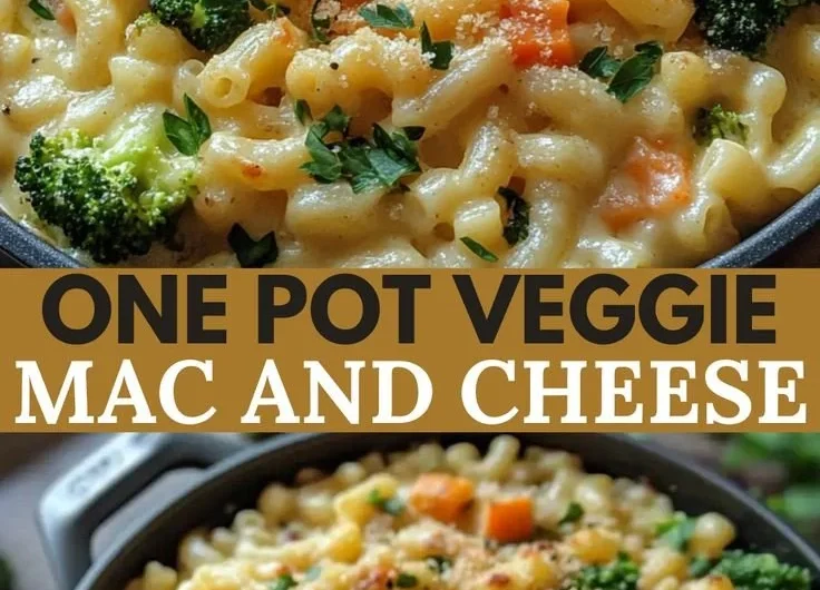 One Pot Veggie Mac and Cheese dish with colorful vegetables