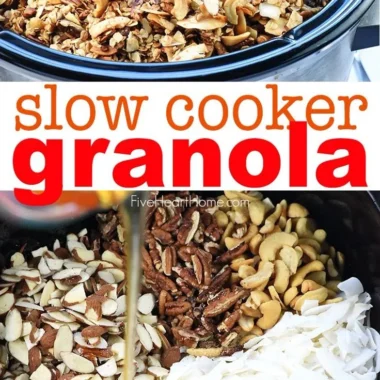 Homemade slow cooker granola with nuts and fruits