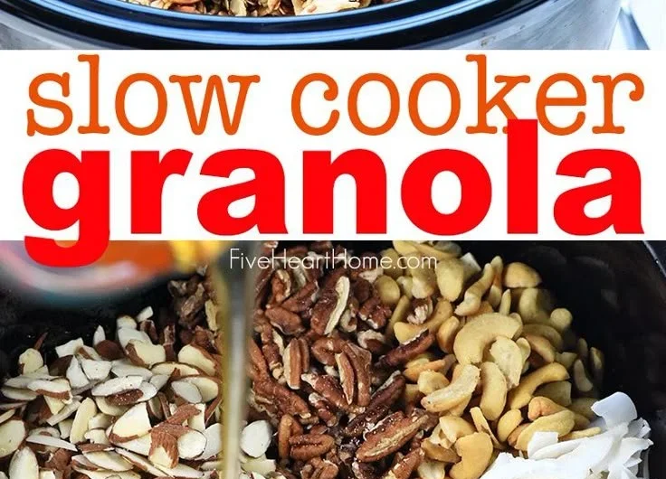 Homemade slow cooker granola with nuts and fruits