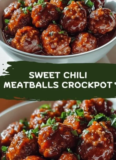 Plate of delicious Sweet Chili Meatballs garnished with fresh herbs