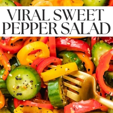 Colorful viral sweet pepper salad with fresh vegetables and dressing