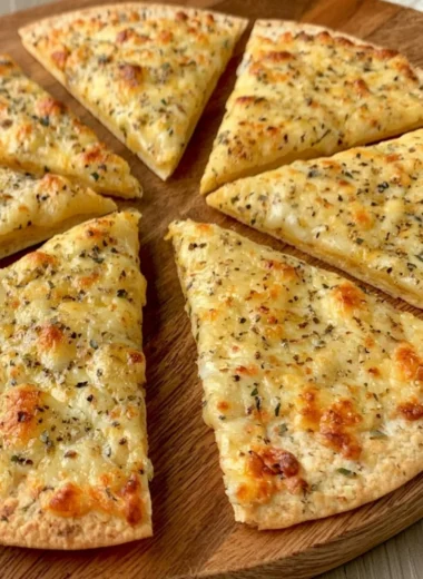 Air Fryer Cheesy Tortilla Garlic Bread with melted cheese and garlic seasoning.
