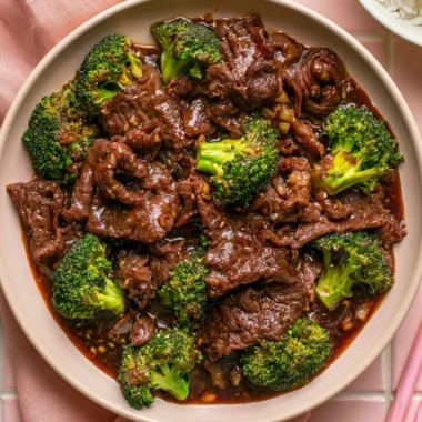 Beef and broccoli stir-fry served in a bowl with chopsticks