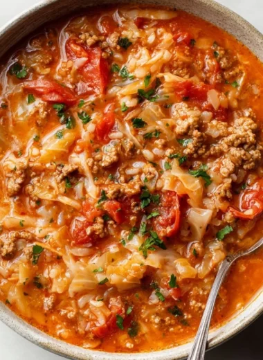 Delicious bowl of cabbage roll soup filled with savory ingredients