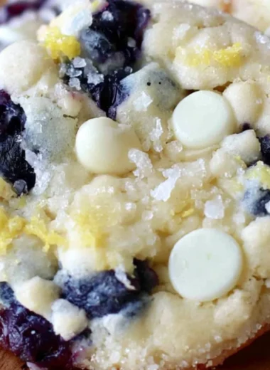 Cozy blueberry lemon white chocolate chip cookies on a rustic plate