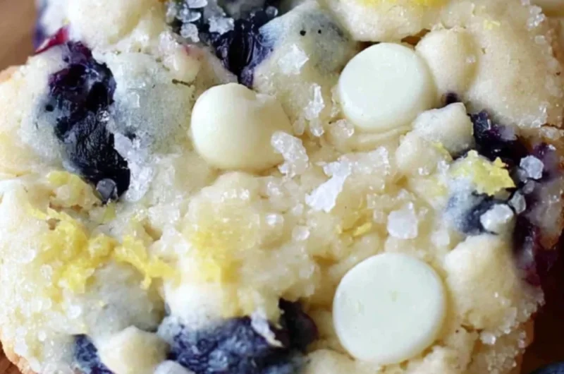 Cozy blueberry lemon white chocolate chip cookies on a rustic plate