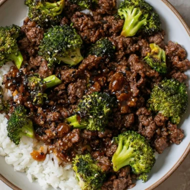 Delicious ground beef and broccoli dish served in a cozy setting.