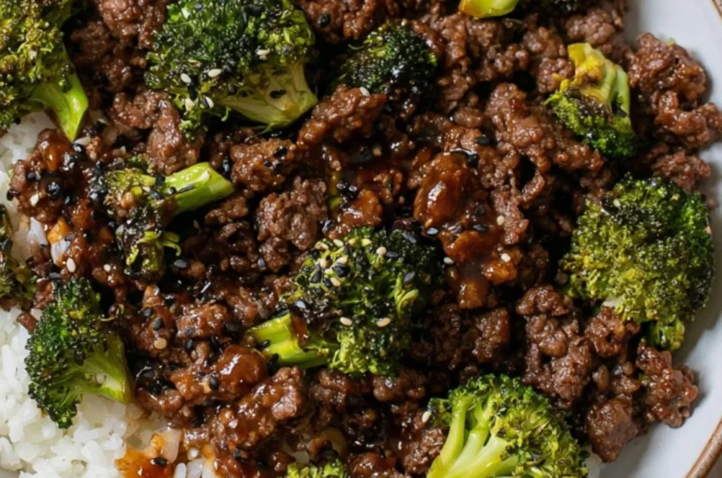 Delicious ground beef and broccoli dish served in a cozy setting.