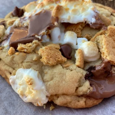 Cozy large gourmet s'mores cookies with chocolate and marshmallow filling