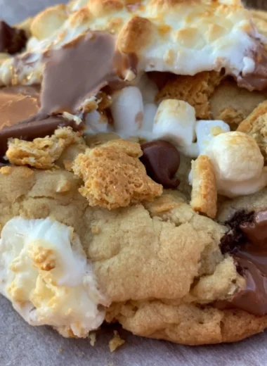 Cozy large gourmet s'mores cookies with chocolate and marshmallow filling