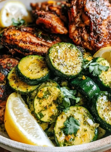 Easy Asado Chicken served with Lemon Zucchini Sauté