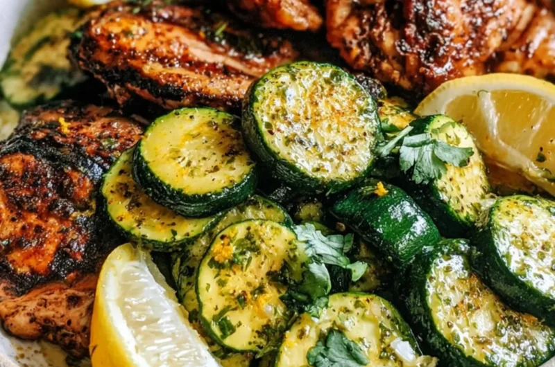 Easy Asado Chicken served with Lemon Zucchini Sauté
