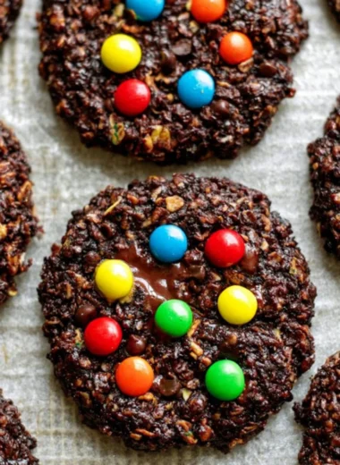 Delicious healthy flourless Chocolate Monster Cookies with nutritious ingredients