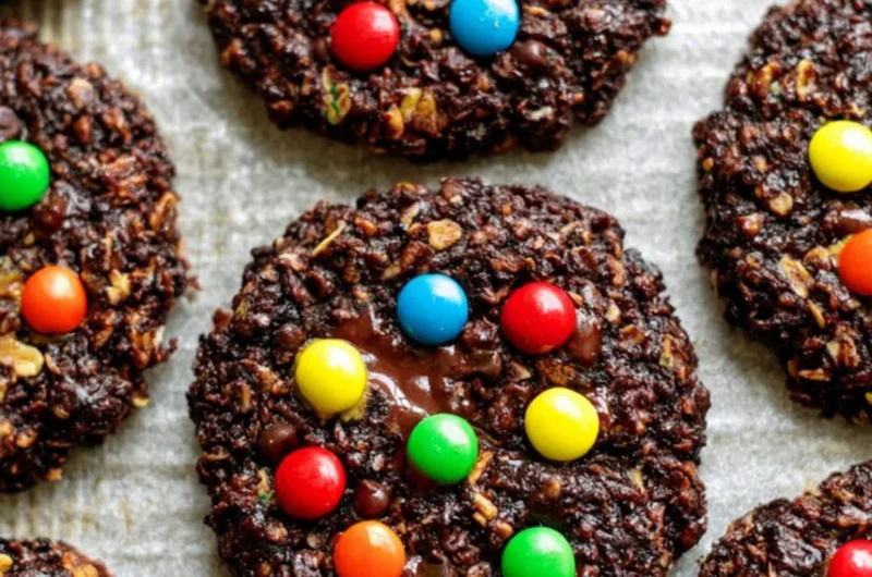 Delicious healthy flourless Chocolate Monster Cookies with nutritious ingredients