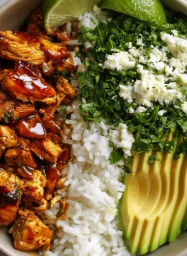 Honey Lime Chicken served with Avocado Rice Bowl, a healthy dinner option.