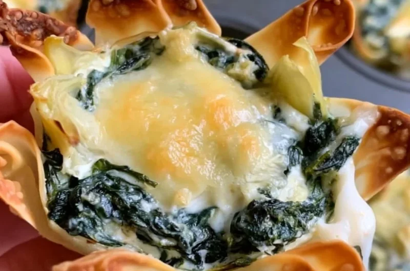 Spinach and artichoke wonton cups served as a delicious appetizer.