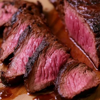 Delicious homemade steak marinade soaking into beef for grilling