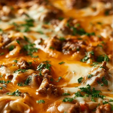 Delicious unstuffed ground beef cabbage roll casserole in a pan