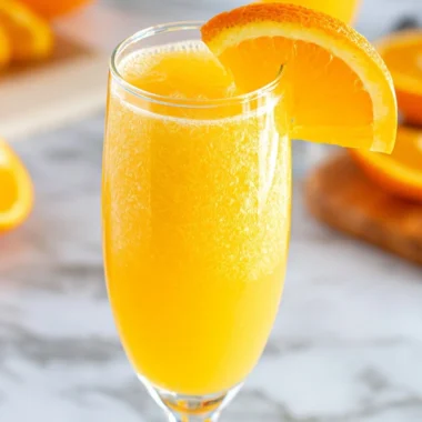 Refreshing non-alcoholic mimosa served in a glass with citrus garnishes