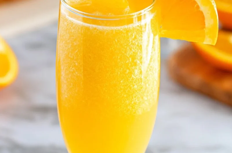 Refreshing non-alcoholic mimosa served in a glass with citrus garnishes