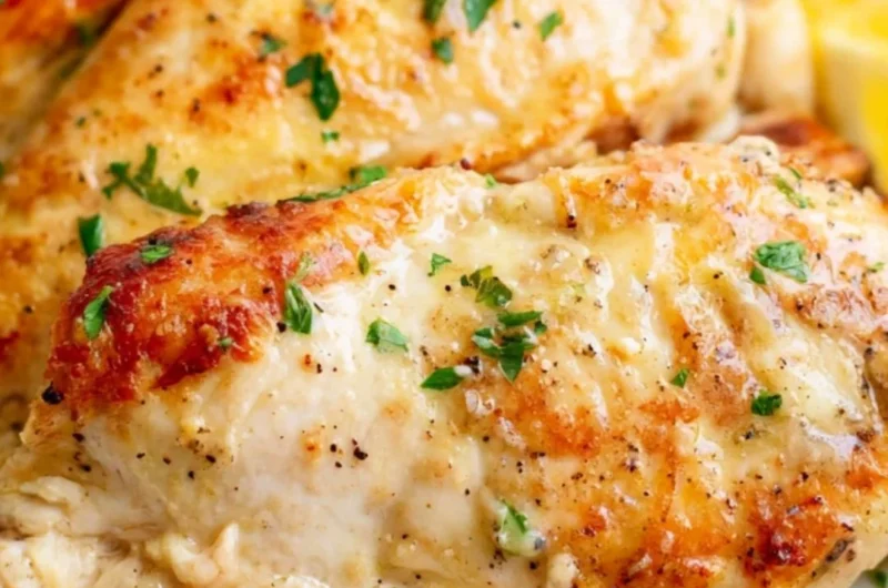 Air fryer juicy chicken breasts served on a plate