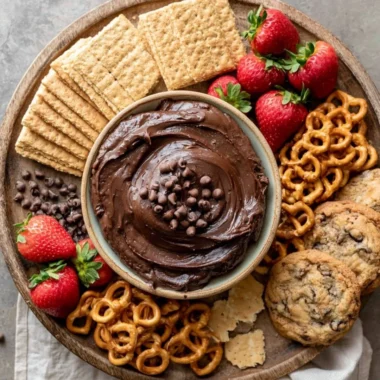 Cozy brownie batter dip served in a bowl with chocolate sprinkles on top.