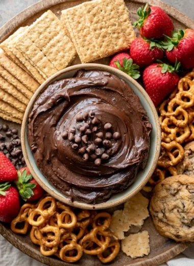 Cozy brownie batter dip served in a bowl with chocolate sprinkles on top.