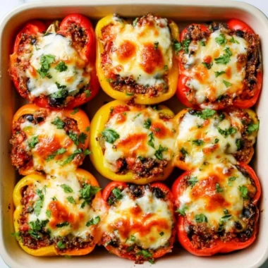 Delicious vegetarian stuffed peppers filled with cheese and Mexican flavors