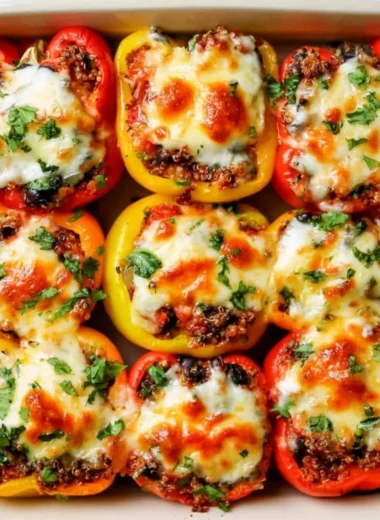Delicious vegetarian stuffed peppers filled with cheese and Mexican flavors