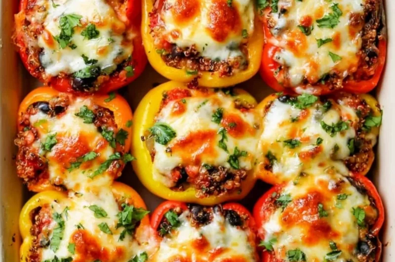 Delicious vegetarian stuffed peppers filled with cheese and Mexican flavors