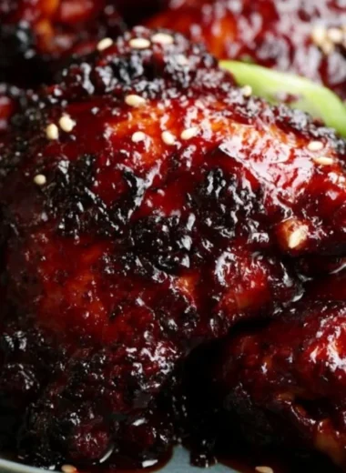 Delicious bowl of cozy chili paste chicken garnished with herbs