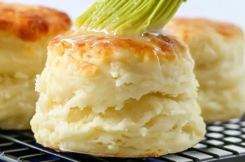 Delicious homemade self-rising flour biscuits on a wooden table