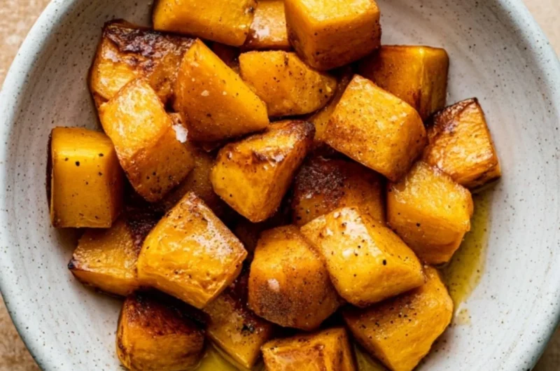Delicious honey roasted butternut squash served in a cozy dish