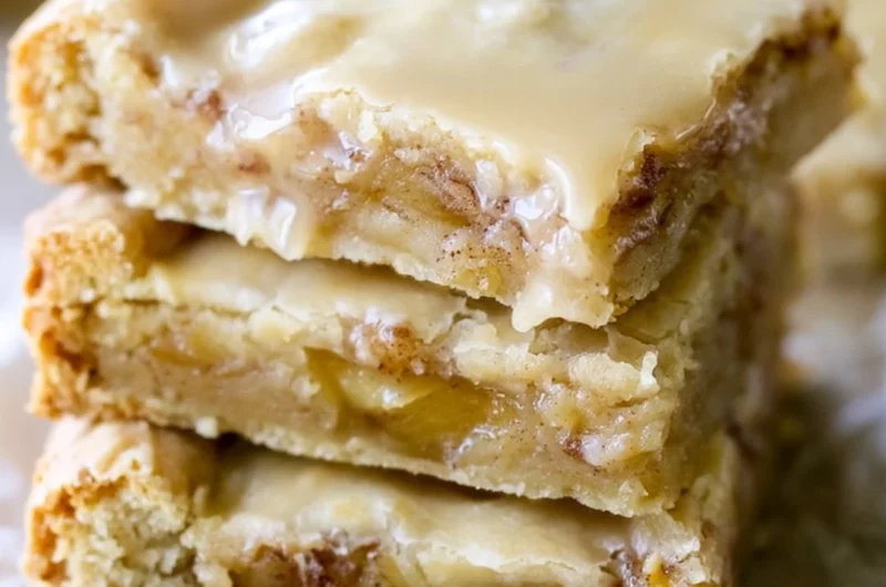 Delicious maple glazed apple blondies with fresh apples and drizzled glaze.