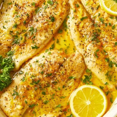 Delicious oven baked tilapia seasoned with herbs and ready to serve.
