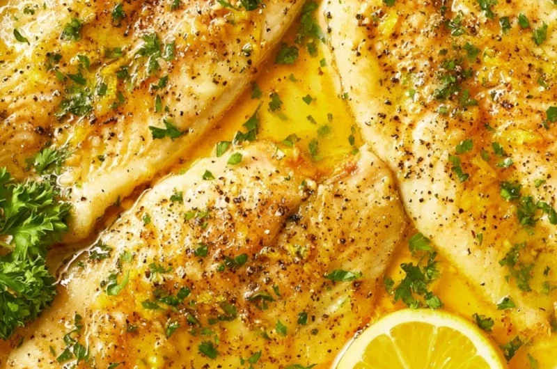 Delicious oven baked tilapia seasoned with herbs and ready to serve.