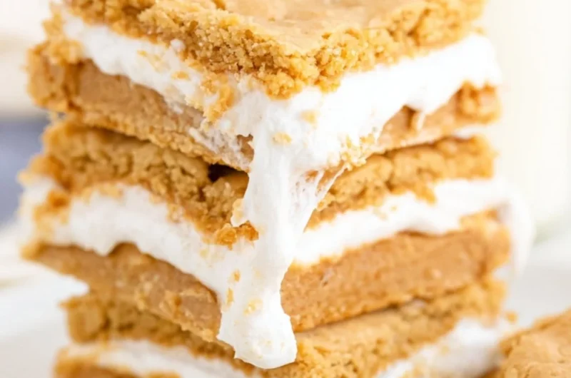 Delicious homemade Fluffernutter Bars with marshmallow and peanut butter