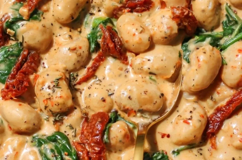 Creamy one pot sundried tomato white beans served in a bowl