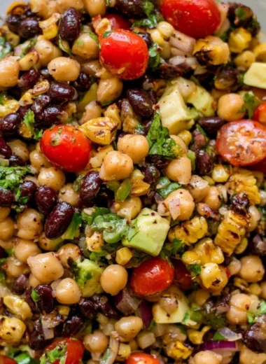 Southwest Chickpea Black Bean Salad with fresh vegetables and spices